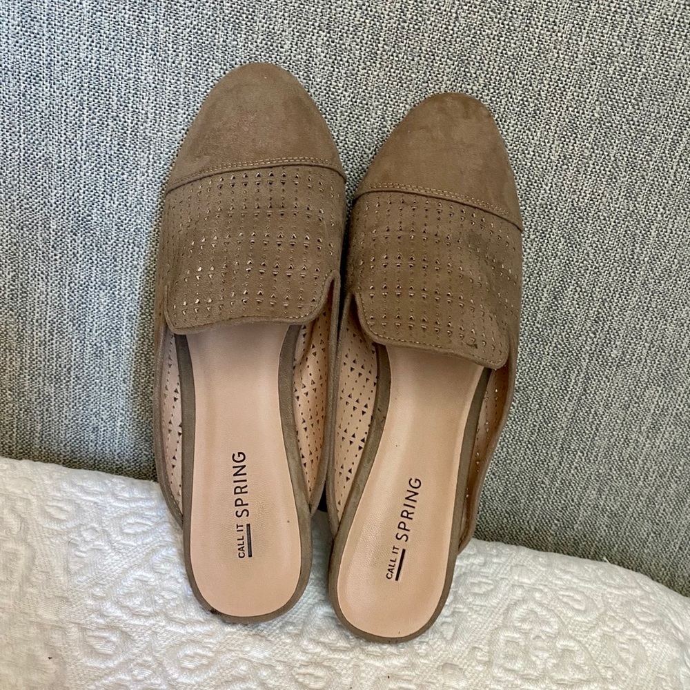 Call it Spring Taupe Mule Flats